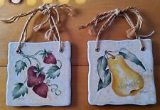 Set of 2 Handpainted Fruit Ceramic Tiles with hanger by Peg Pelter  picture