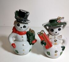 Vintage Ceramic Snowman Couple Christmas Holiday Salt & Pepper Shakers picture