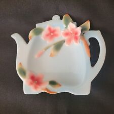 PIER ONE IMPORTS TEA BAG HOLDER BLUE WITH PINK FLOWERS VERY SWEET picture