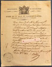 ● L.A.S 1822 Antoine BLATIN Mayor of Clermont Ferrand - Rare Autograph Letter picture