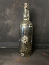 Mercury Glass Bottle With Metal Filigree And Rhinestones Home Decor Bottle, 11” picture