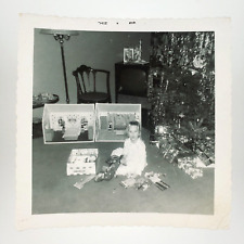 Flabbergasted Christmas Dollhouse Girl Photo 1950s Tree Toys Stocking Kid A4222 picture