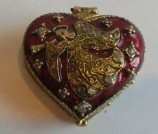 MONET HEART SHAPED RED ENAMEL RHINESTONES ANGEL TRINKET BOX MOTHER'S DAY GIFT picture