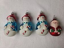 Lot of 4 Vintage Glass 3 Snowman and 1 Santa Claus Glass Christmas Ornaments  picture