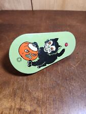 Vintage Halloween T. Cohn Tin Litho Noisemaker Black Cat RARE Green Background picture