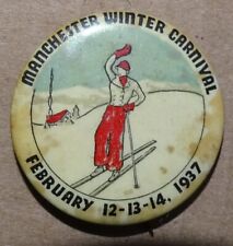 Manchester Winter Carnival 1937 Pinback Button (New Hampshire Skiing) picture
