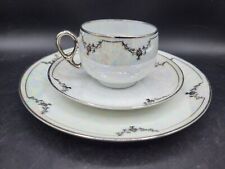 Antique Hermann Ohme Germany tea cup saucer 7.5”plate fine china set Iridescent picture