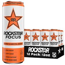 Rockstar Focus Energy Drink, Passion Fruit Mango, Lion’s Mane, 12 Fl Oz, 12 Pack picture
