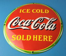 Vintage Coca Cola Porcelain Sign - Ice Cold Soda Bottles Gas Pump Service Sign picture