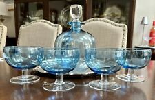 Lenox Valencia Blue/clear Round shape Decanter Glass W/4 Glasses-5 Pieces picture