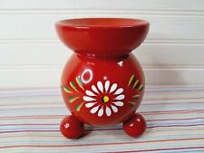 Vintage Swedish Red Wood Ball Candle Stick Holder Red Sweden Painted Flower picture