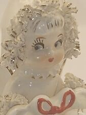 Vtg 1950s Xmas Angel Candle Holder Spaghetti Trim Japan Commodore Label  picture