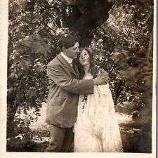 c1910s Man in Tree Spying on Cute Couple RPPC Creepy Romance PC Real Photo A134 picture
