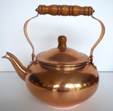 Vintage 1984  Copper Tea Pot Kettle w/Wooden Bendable Handle Lid Made in Taiwan picture