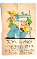 Vintage Vinager Valentine Plumber Humorous Folded Paper Funny Sarcastic  picture