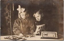 c 1900s RPPC Photo Postcard Children / Wooden Puzzle 