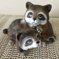 Vintage HOMCO Raccoons Ceramic Figurine #1454 Animal Pair - Made in Taiwan picture