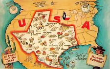 Texas State Map Patriotic Laredo Corpus Christi Galveston Large Vtg Postcard D49 picture