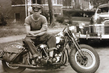 Vintage Biker Photo/GEORGE SMITH SR. FOUNDER S&S CYCLES ON KNUCKLE/4x6 B&W Rpt. picture