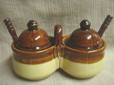 5 Pc Country Style CROCKERY CONDIMENT / RELISH SERVER w/ Lids & Spoons picture