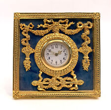 Italian Chiellini Desk Clock Vintage Mini Clock Gold Plated Italy Blue & Gold picture