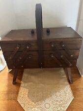 VINTAGE /Wooden Accordion Style /SEWING BOX /3 Tier Chest CABINET /Unbranded picture