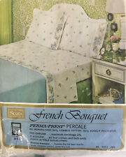 Vintage Sears Percale Twin Fitted Sheet French Bouquet Blue Rose USA picture