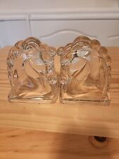 Vintage Clear  Glass Horse Head Bookends NO CHIPS 5.5