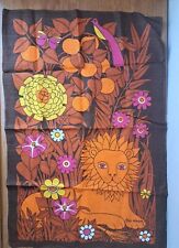 Unused Vintage Retro 70s PAT ALBECK Orange Brown Lion Flowers Tea Towel Wall Art picture