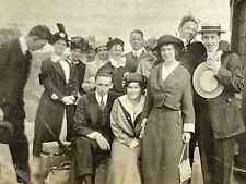 W9 Photograph Cute Group Friend Men Women Taking Trip Waiting For Train 1920's picture
