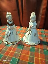 Set of 2 Vintage Ceramic Bells  Flower Girls In Bell Shaped Formal Dress 6