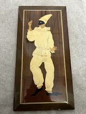 VTG Handmade Inlaid  Marquetry PIERROT CLOWN  Wood fFrame Decor ITALY picture