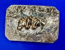Gorgeous Three Horse Heads vintage M&F western products inc belt buckle picture