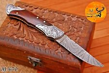 CUSTOM HANDMADE FORGED DAMASCUS STEEL FOLDING POCKET KNIFE CAMPING KNIFE 670 picture
