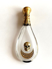 Antique 19th one Crystal Bottle Edwardian Skull Silver Gild Poison Medicine picture