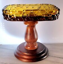 Unique Vintage Cornwall Wood Products Amber Trinket/soap Dish on Wood Pedestal picture