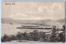 Munising Michigan MI Postcard Bird's Eye View Of Harbor Boat c1910's Antique picture