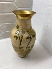Vintage Enamel on Brass Cloisonné Vase Floral Designs 7.5’ picture