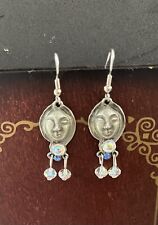 Gallo Pewter Face Earrings W/ Crystals And Surgical Steal Hooks. picture
