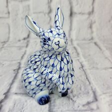 Vtg Hand Painted Porcelain Bunny Figurine Blue White Decorative Collectible Cute picture