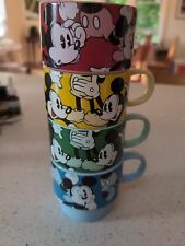 Vintage Disney Mickey Mouse Stackable 4 Mug Set Green Red Blue Yellow  picture