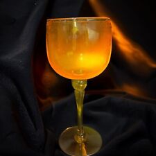 Large Yellow Hand Blown Sniffer Footed Goblet Compote Cadmium UV Glowing Glass picture