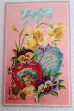 Vintage Valentine Postcard Embossed,  Mechanical Flowers picture