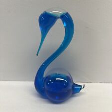 Vintage Hand Blown Glass Swan Weather Barometer Blue picture