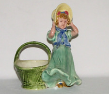 Vintage Maruhon Ware Planter - Girl in Wind with Large Basket Hand Painted Japan picture