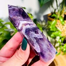 Raw Chevron Amethyst Healing Crystal Wand Obelisk Tower Point Ornament Xmas Gift picture