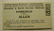Unused Fairchild & North Eastern Railway Ticket Fairchild - Allen (Wisconsin) picture