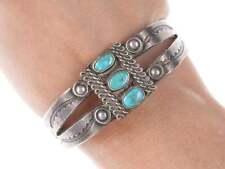 c1930's Vintage Native American Heavy Stamped silver/turquoise cuff bracelet picture