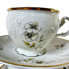 Bernadotte Blossom Porcelain Boheme Gold Rimmed Set (4) Tea Cups (4) Saucer picture