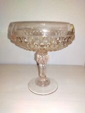 Vintage Pink Indiana Glass Diamond Point Pedestal Compote Candy Dish Shabby MCM picture